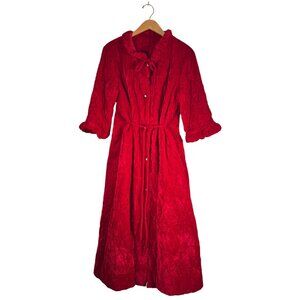 VINTAGE Womens Size 46 Chest House Coat Maxi Red Quilt Velvet Rhinestone Buttons